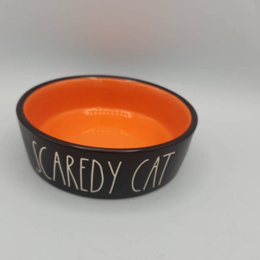 Rae Dunn Halloween black and orange SCAREDY CAT pet dish